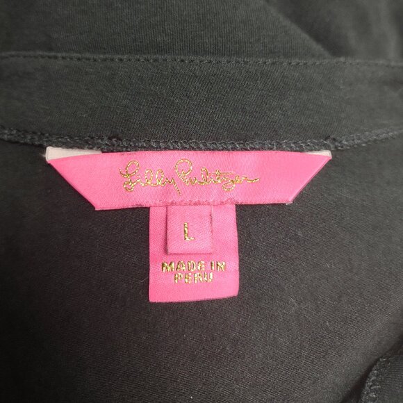 Lilly Pulitzer black 3/4 bell sleeve keyhole back cotton blend blouse top Large - Picture 6 of 7